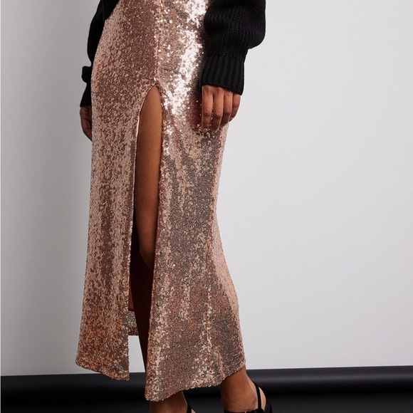 Midi Slit Detail Sequin Skirt - Rose Gold - Picture 2 of 7